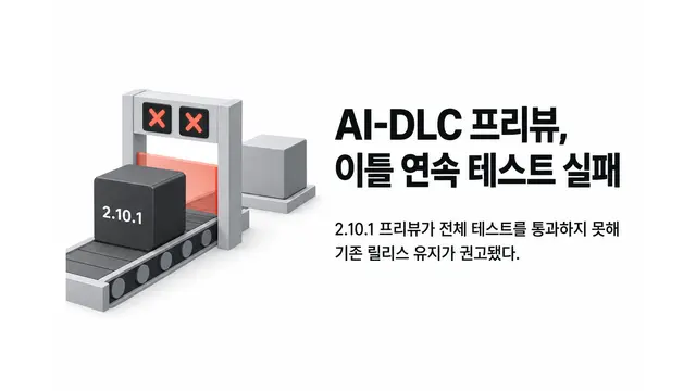 AI-DLC 프리뷰 이틀 연속 테스트 실패 — 기사 주제를 표현한 AI 생성 개념 삽화